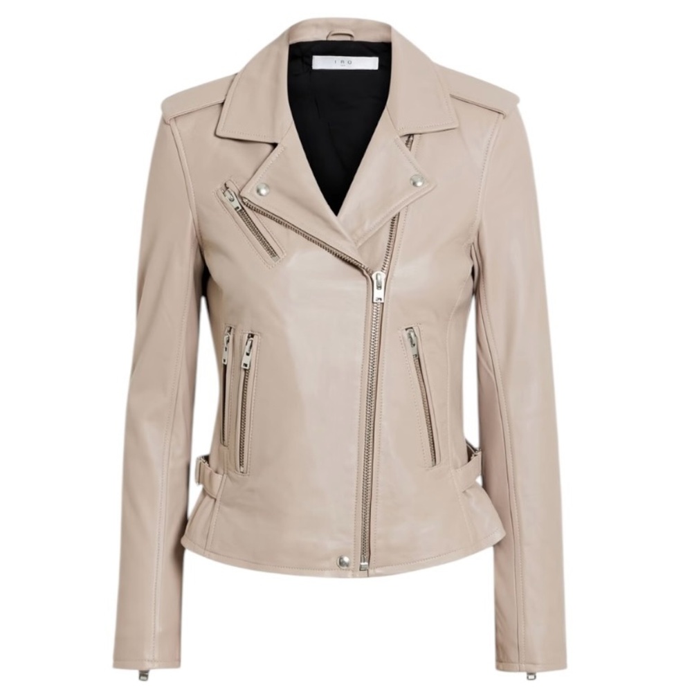 IRO Paris Han Lamb Leather Asymmetric Zip Buckle Side Wais Biker Moto Jacket - Picture 2 of 8